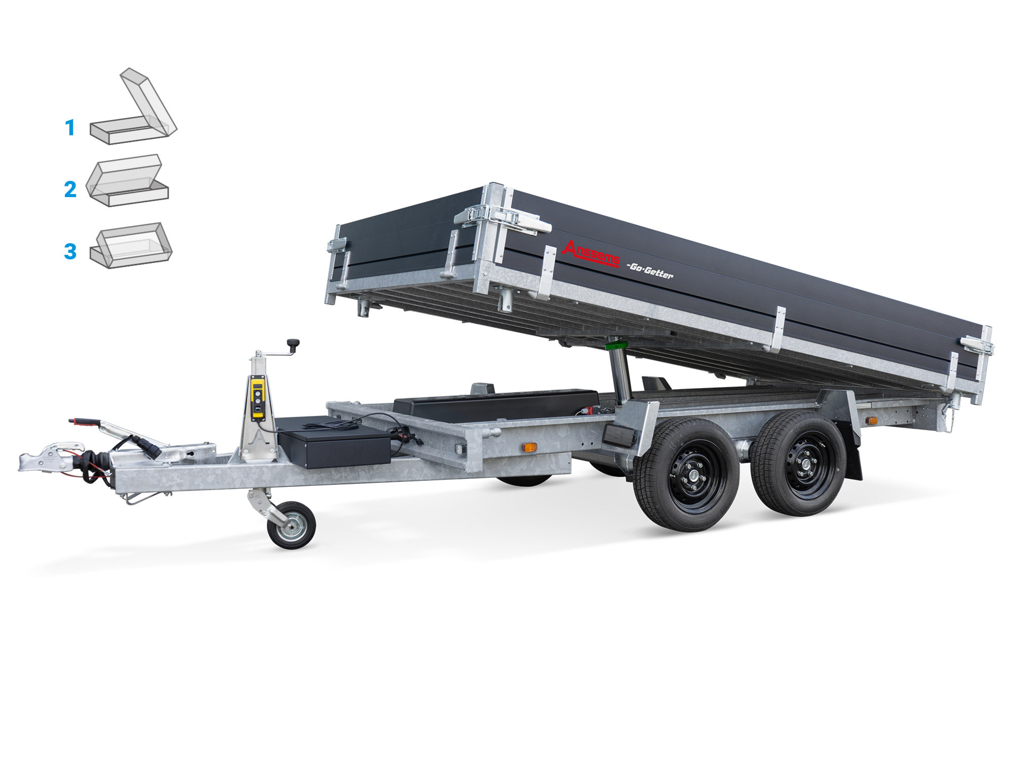 Anssems PKW Anhänger 3-Seitenkipper KSX 3000 kg, Ladefläche 3,05 x 1,78 m - Elektrisch Go Getter