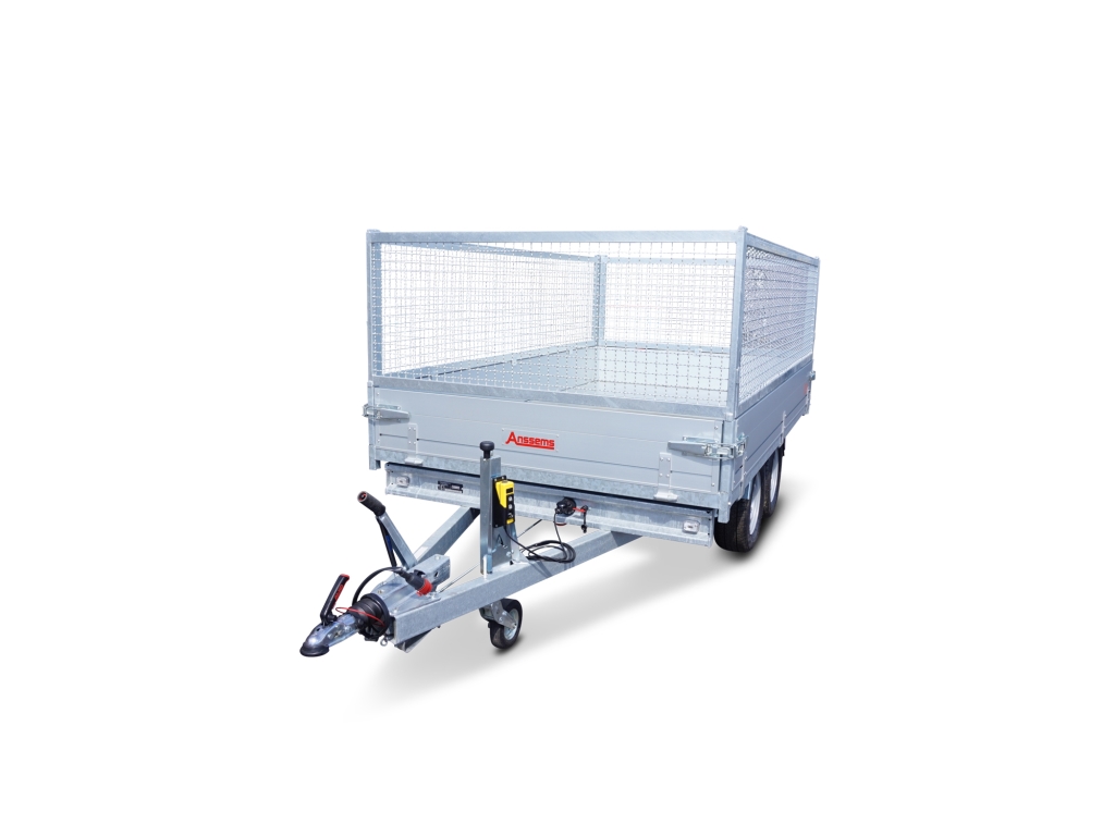 Anssems PKW Anhänger 3-Seitenkipper 3000 kg, Ladefläche 3,05x 1,78 m - Elektrisch - mit Gitteraufsatz