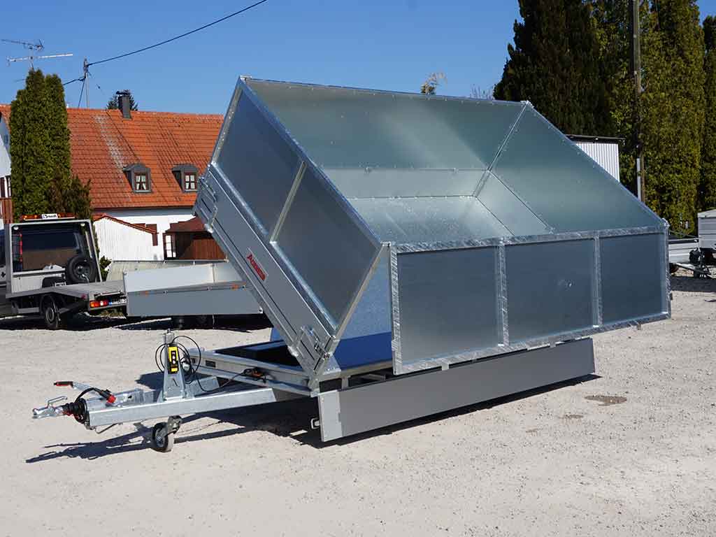 Anssems PKW Anhänger 3-Seitenkipper KSX 2500 kg, Ladefläche 3.05 x 1,78 m - Elektrohydraulik - Blechaufsatz